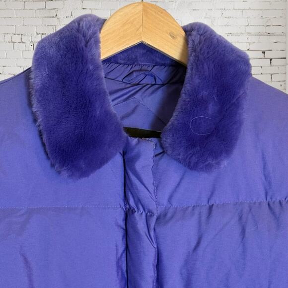 Jones New York Down Puffer Coat Jacket Sz M Womens Lavender Gray Faux Fur Collar - Picture 5 of 10